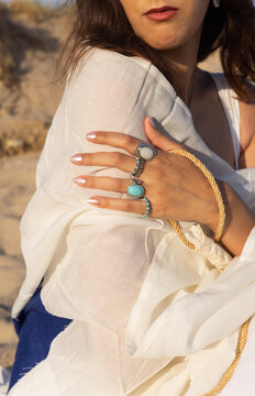 Anonymous woman wearing rings