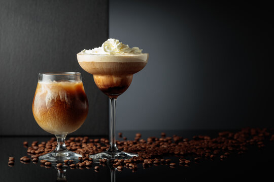 Cream and coffee cocktails with ice.