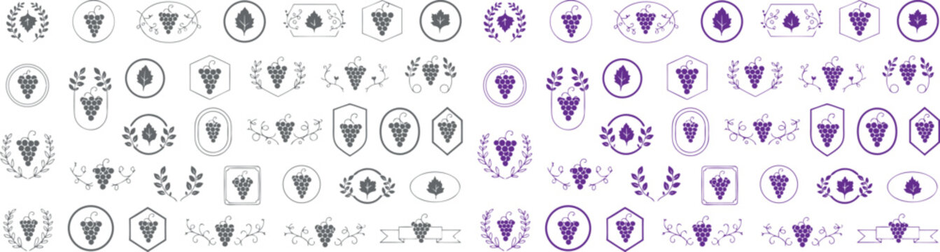 Collection of grape icons and wine logos
