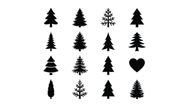 Collection of various Christmas tree silhouettes and shapes on white background