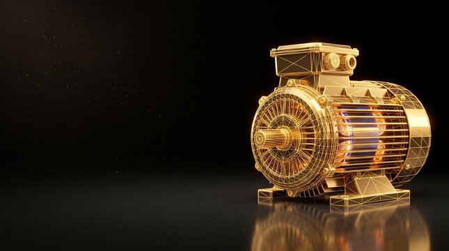 Electric motor with detailed mechanical engineering and metallic industrial design