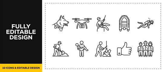 flat vector illustration line art icon bundle set design highlighting automated drone flights aerial photography tracking surveillance drones monitoring tech connection UI © SQUISH