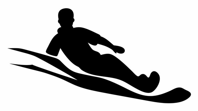 Minimalist black silhouette of an athlete riding a sandboard down a steep dune emphasizing speed and dynamic motion in a simple high contrast style