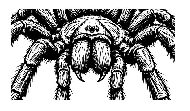 Detailed tarantula illustration black and white engraving style
