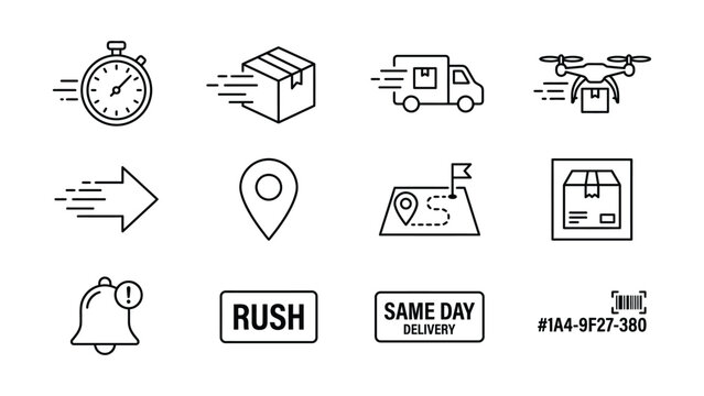 Fast and efficient delivery service icons and symbols for logistics and shipping companies