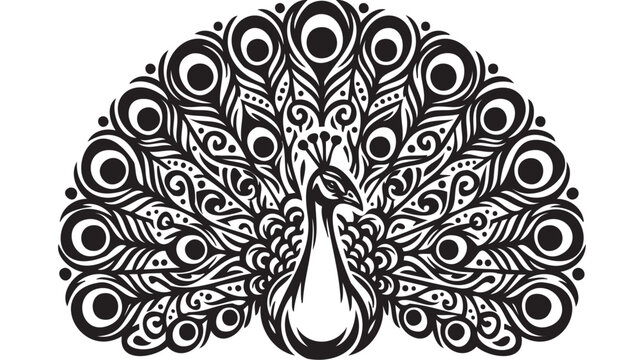 Black and white peacock, peacock illustration, vector peacock, decorative bird, ornate design
