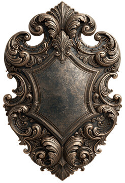 Antique ornamental crest frame with baroque filigree on transparent