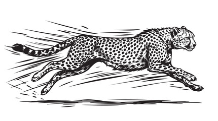 Running cheetah, black and white illustration, spotted animal, speed motion © Uttom Kumar