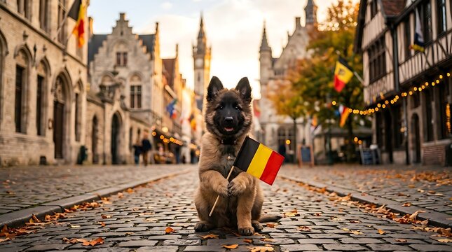 belgian puppy celebrates national day with flag