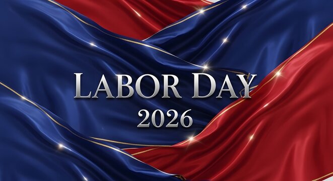 Labor day 2026 celebration red white and blue silk fabric waves