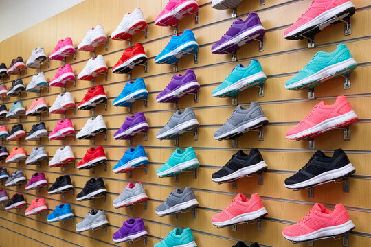 colourful athletic shoes in store