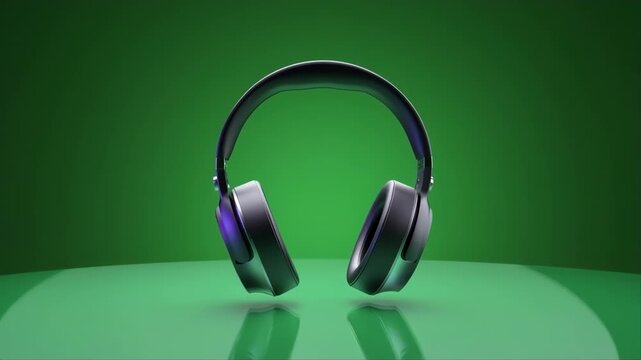 Headphones with Glowing Accents on a Green Background Featuring Audio, Device, Technology with Modern and Futuristic Elements for Luxury, High-End