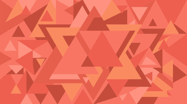 Vibrant abstract geometric seamless pattern featuring overlapping translucent triangles in warm coral peach and orange tones creating dynamic modern digital background for design projects vector