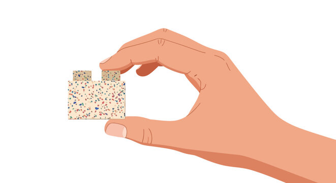 Hand Holding a Single Recycled Building Block - Sustainable Construction and Circular Economy Concept Illustration