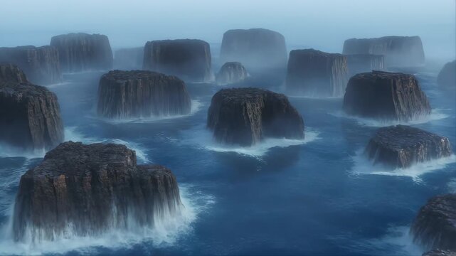 Magnificent Floating Volcanic Basalt Platforms Emerging From the Sea Featuring Ocean, Water, Waves with Nature and Landscape Elements for Geological
