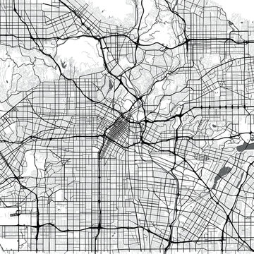 Minimal vector city map of Los Angeles with streets, parks and road network