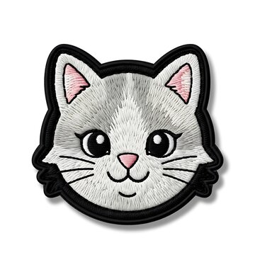 Cute cartoon cat head embroidery patch design