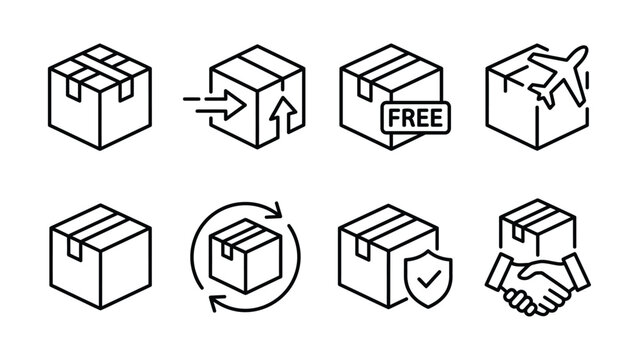 Set of package delivery and shipping icons on white background