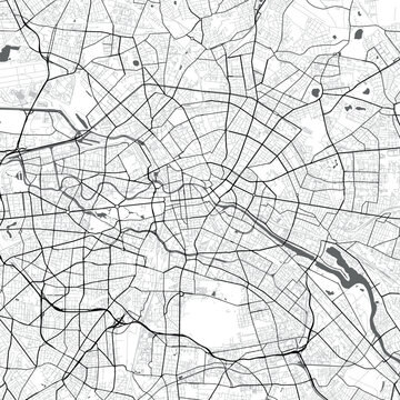 Minimal vector city map of Berlin with streets, parks and waterways