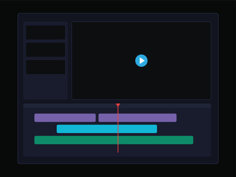 Video editing software interface layout with preview window and layered timeline tracks.