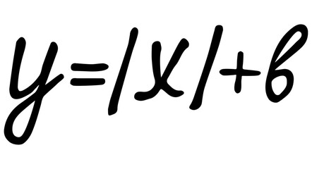 Fototapeta premium Handwritten vector mathematical formula y equals absolute value of x plus b. Black ink lettering function equation on transparent background