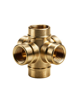 Brass pipe manifold fitting with three-way outlets on transparent