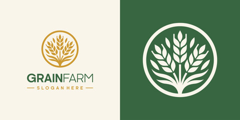 Fototapeta premium Wheat grain vector logo design with modern, simple, clean and abstract style. An icon for business, agriculture, and personal branding.