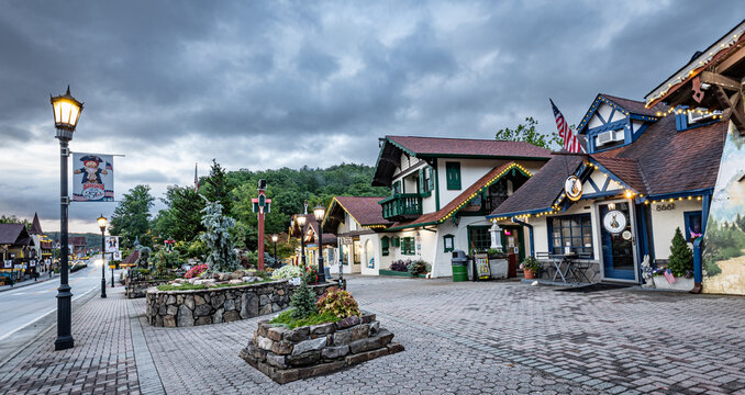 Helen, GA - June 19 2026: Picturesque Helen Georgia Village with German and European Style Architecture