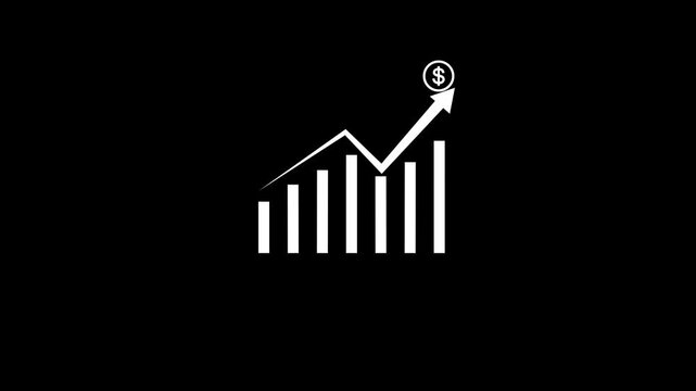 Financial growth bar chart with upward zigzag arrow and dollar icon animation showing business performance analytics revenue increase profit success investment concept