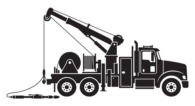 Tow Truck Silhouette With Cable And Winch Black And White