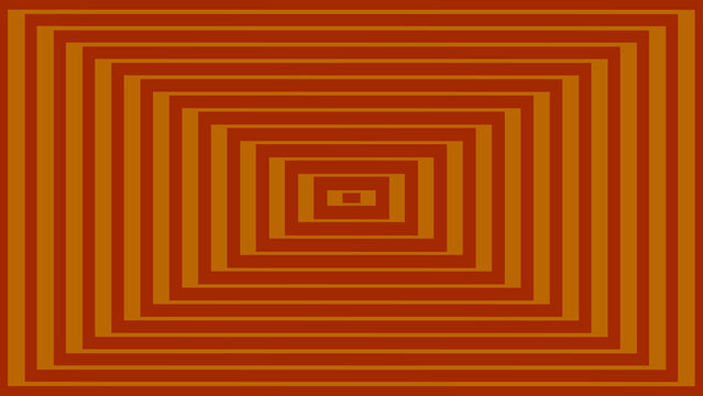 Abstract dark orange background featuring layered concentric rectangles in alternating orange and reddish tones, creating a bold geometric tunnel effect with symmetry and a retro optical appearance.
