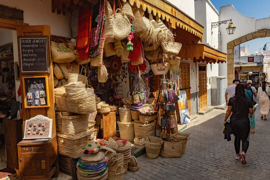 Market street in the old town of Rabat Medina in Morocco