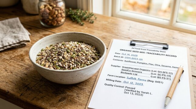 Organic seed mix traceability record and ingredients