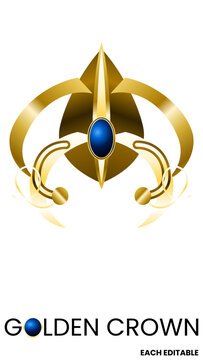 Golden crown head abstract jewelry golden round border frame decoration on transparent background