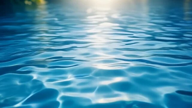 Beautiful clear blue water ripple reflecting bright summer sunlight 明るい夏の太陽光を反射する美しい澄んだ青い水面の波紋