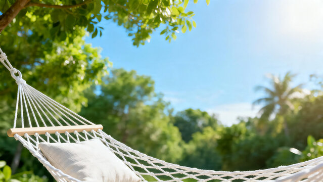 Minimalist White Woven Hammock in Sunny Garden