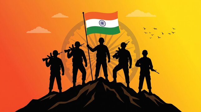 Vector illustration of Indian Army Day, celebrating the victory of the Indian Army on Republic Day Independence Day. Amar Jawan Jyoti. Kargil Victory Day