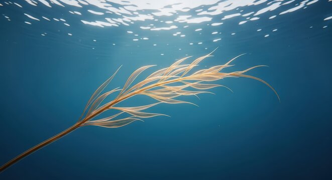 Delicate underwater plant tendril swaying in ocean currents
