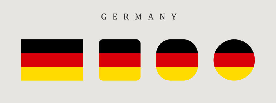 Germany national flag set in original proportion and different shapes styles. Official German symbol vector collection