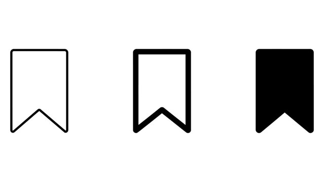 Set of three ribbon bookmark line art and solid icons for UI navigation with bookmark favorite navigation interface