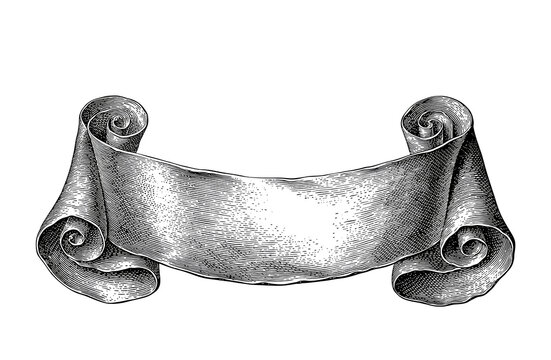 Silver scroll banner ribbon with curled ends on transparent background