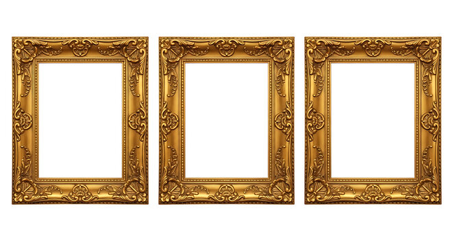 Three decorative golden picture frames