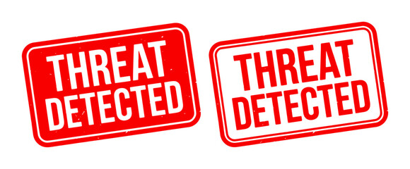 Threat Detected Warning Signs, Cybersecurity Alert Icons, Red and White Notification Badges, Digital Security Status Labels © Jannatul