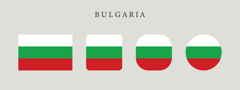 Bulgaria national flag set in original proportion and different shapes styles. Official Bulgarian symbol vector collection