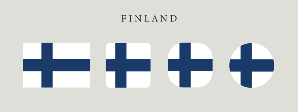 Finland national flag set in original proportion and different shapes styles. Official Finnish symbol vector collection
