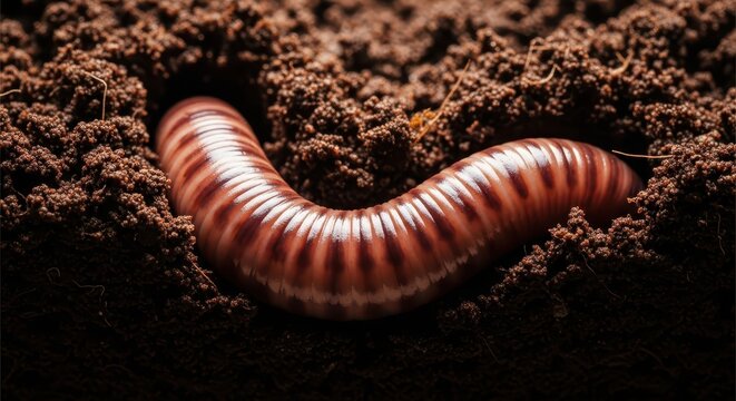 Earthworm Burrowing Through Rich Soil in Macro Detail