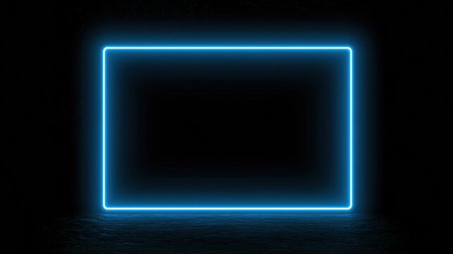 Neon blue rectangle frame on dark background, glowing light
