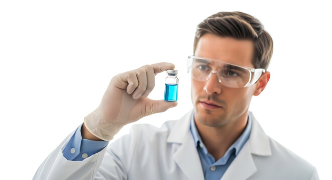 Doctor holding small blue pill in hand