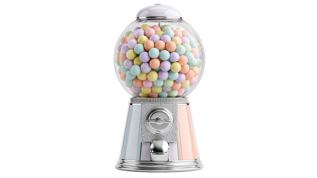 Bubblegum gumball machine with colorful candy balls, isolated