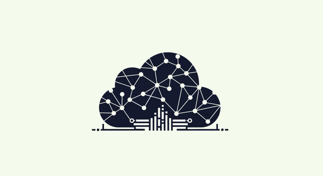 Cloud computing network graphic with connected nodes with lines pale background stylized cloud icon network connection digital network communication